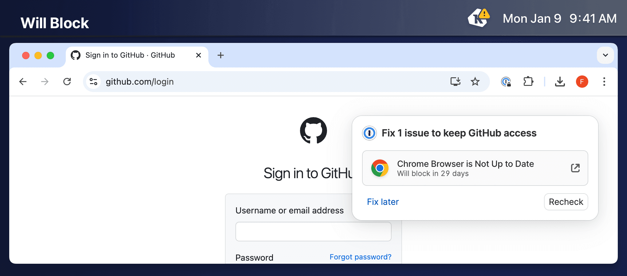 チェックに通らない端末に出る猶予期間中の通知