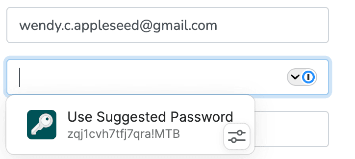 パスワードの欄の下に出る提案されたパスワード