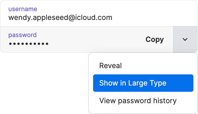 パスワードの欄のメニュー