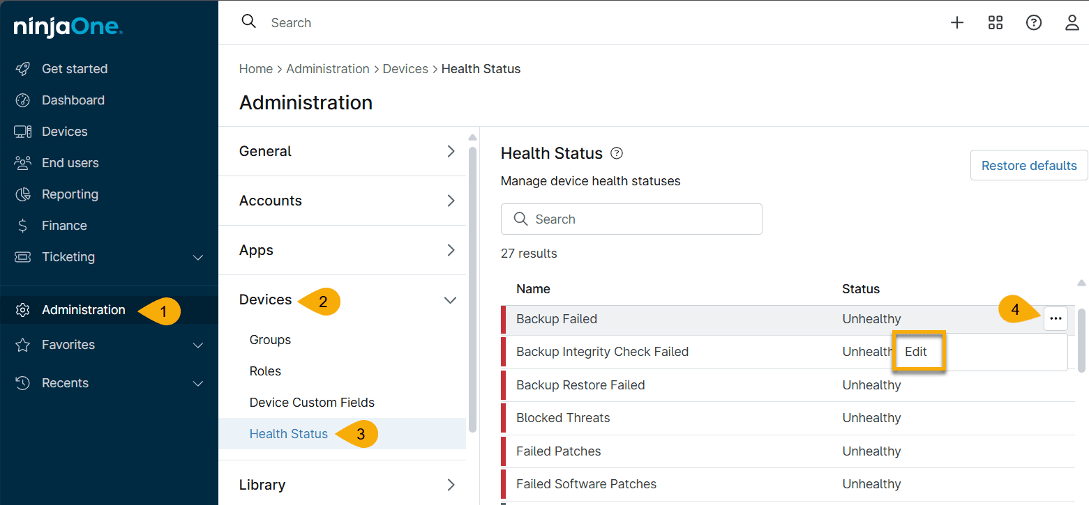 Health Statusの管理画面
