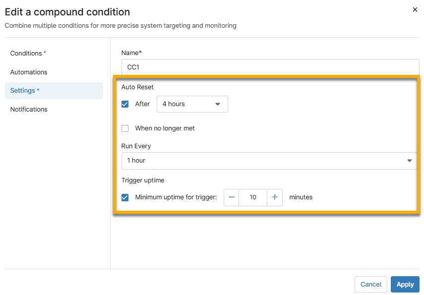 Compound Conditionの動作設定