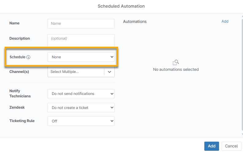 Scheduled Automationの設定画面