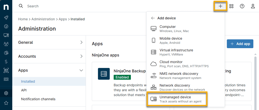 Add deviceの選択肢