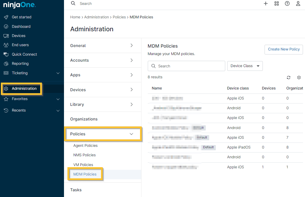 MDM Policiesの一覧